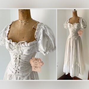 BNWT LACEMADE corset dress white cotton eyelet cottagecore romantic XS S